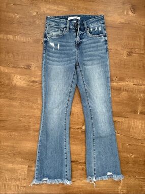 Altar'd State Light Blue Distressed Flare Jeans with Frayed Hem